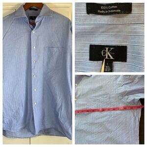 Calvin Klein Shirt Mens Large 16.5 36/37 Blue Preppy Easter Office‎ Business